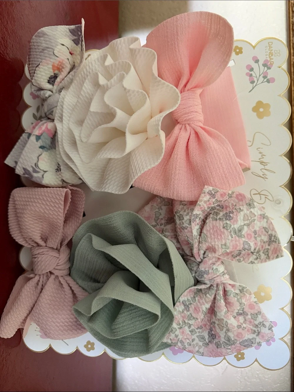 Baby Girls' Pastel HeadBand Bows Pink, Cream, Sage and floral.  Set of 6